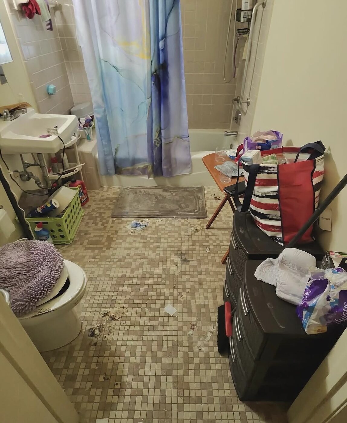 Bathroom after a hoarder house cleanout